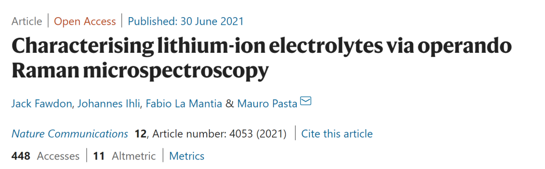 牛津大学Nat. Commun.: 通过操作拉曼显微光谱表征锂离子电解质