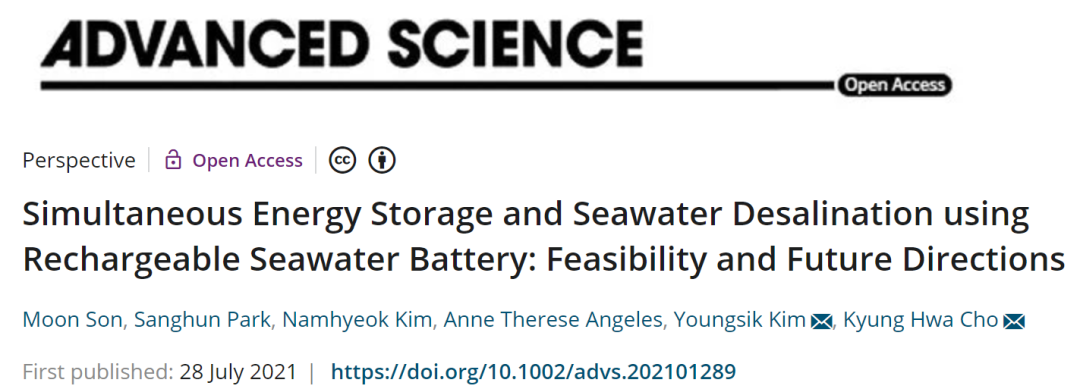 Adv. Sci.: 可充电海水电池同时储能和海水淡化的可行性和未来展望