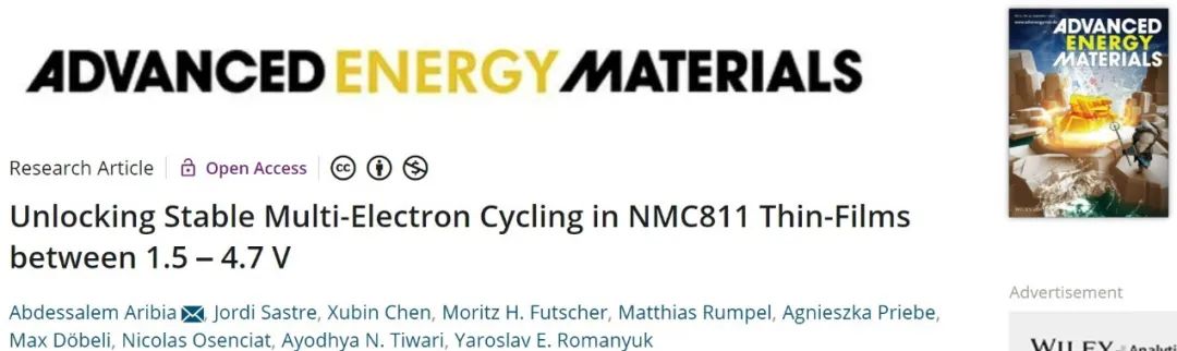 AEM：NCM811正极实现4.7V高压循环，比容量超过300 mAh/g！
