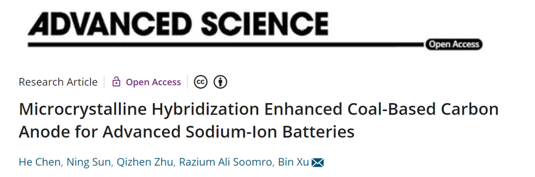 北化徐斌Adv. Sci.: 微晶杂化强化煤基碳负极用于高性能钠离子电池