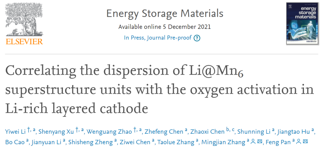潘锋/张明建EnSM：Li@Mn6超结构基元的分散与富锂层状正极中氧活化的相关性