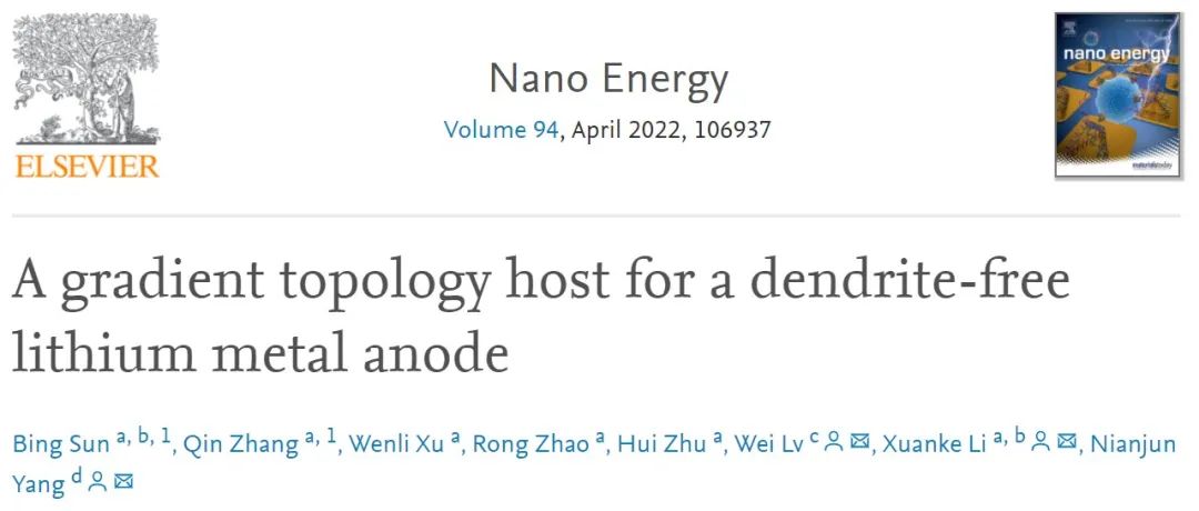 吕伟/李轩科/杨年俊Nano Energy：用于无枝晶锂金属负极的梯度拓扑主体