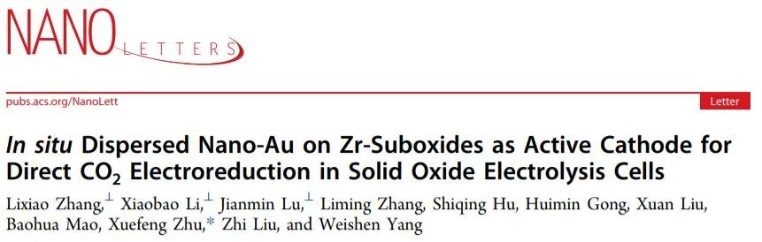 中科院朱雪峰Nano Lett.: Zr-低氧化物上原位分散Au纳米颗粒用于电催化CO2还原