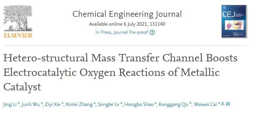 Chemical Engineering Journal：异质结构传质通道促进金属催化剂的电催化氧反应