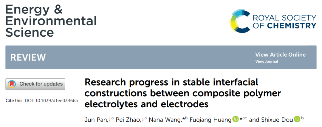 黄富强/王娜娜EES：复合聚合物电解质与电极间稳定界面结构的研究进展