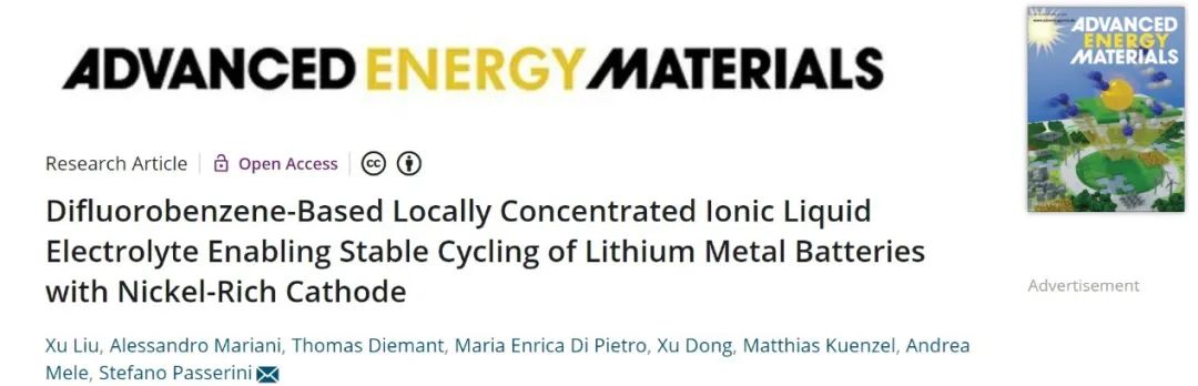 AEM：局域浓缩离子液体电解质使富镍正极锂金属电池稳定循环500次！