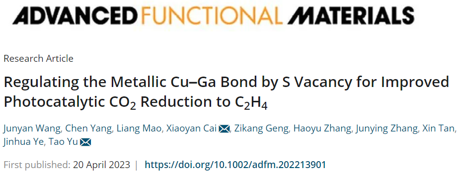 于涛/蔡晓燕AFM：CuGaS2/Ga2S3助力光催化CO2还原为C2H4