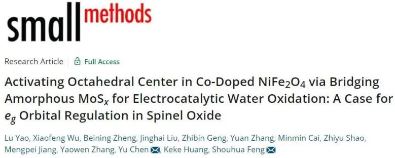 Small Methods：桥接MoSx激活Co掺杂NiFe2O4中的八面体中心用于电催化水氧化
