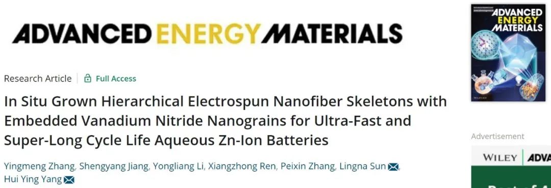 ​杨会颖/孙灵娜AEM：电纺技术结合热处理实现锌离子电池3万次循环！