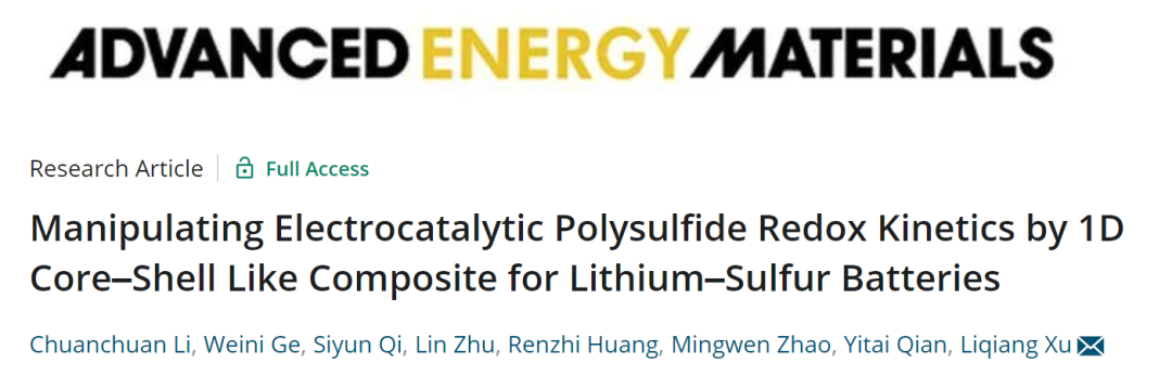 山大徐立强AEM：用于高性能锂硫电池的一维核壳复合材料电催化剂