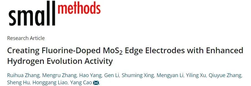 厦大曹阳Small Methods: F掺杂MoS2边缘电极用于增强电催化HER