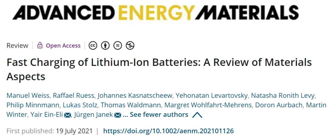 ​吉森大学&以色列理工AEM: 锂离子电池的快充材料综述