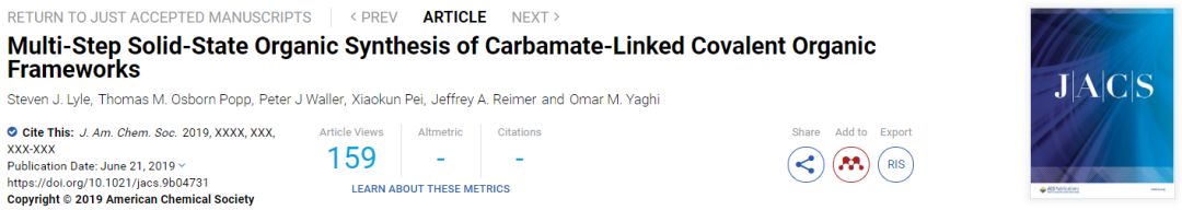 【合成】Omar M. Yaghi教授JACS：多步固相法合成环氨基甲酸脂类COF