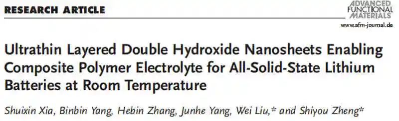 郑时有/刘巍AFM：超薄层状双氢氧化物纳米片助力室温聚合物电解质电池