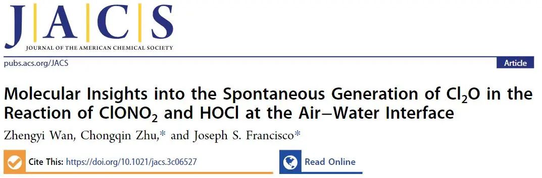 JACS：纯计算！研究ClONO2与HOCl在气-水界面反应中自然发生的分子动力学