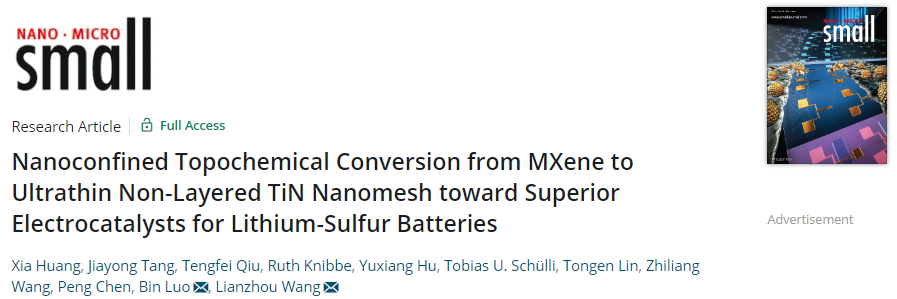 王连洲等Small：基于超薄非层状 TiN 纳米网的先进电催化剂助力锂硫电池