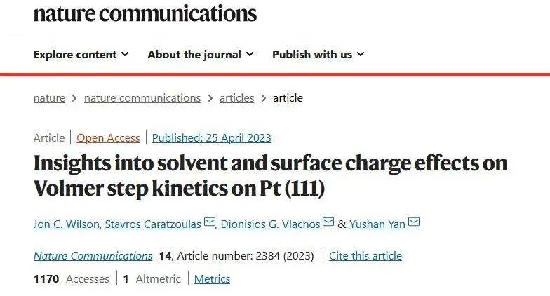 【LAMMPS论文精读】Nature子刊：溶剂和表面电荷对Pt（111）上的Volmer步骤动力学的影响