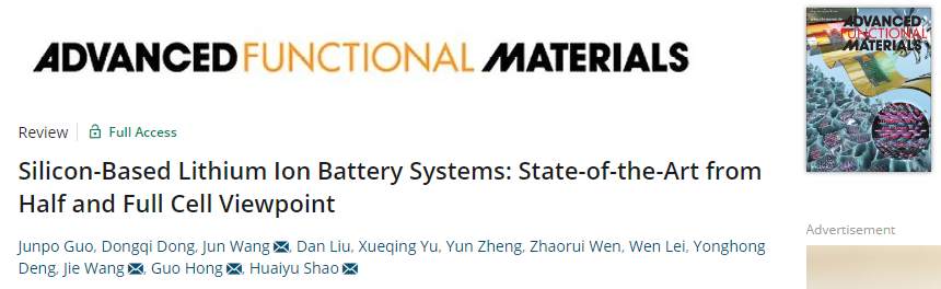 ​ Adv. Funct. Mater.：硅基锂离子电池系统：半电池和全电池的最新技术
