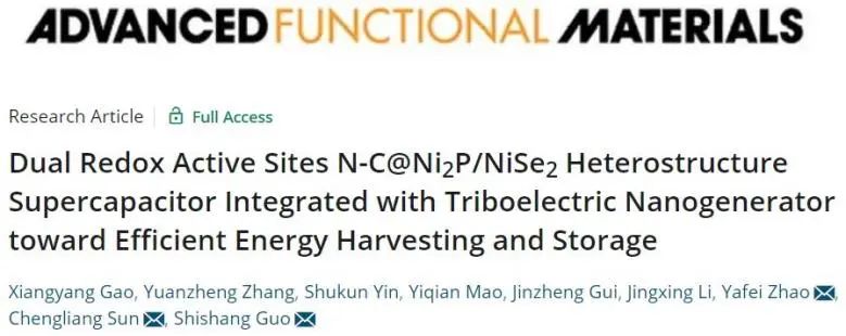 武大/郑大AFM：双氧化还原活性位点NC@Ni2P/NiSe2异质结构可实现高效能量收集和存储