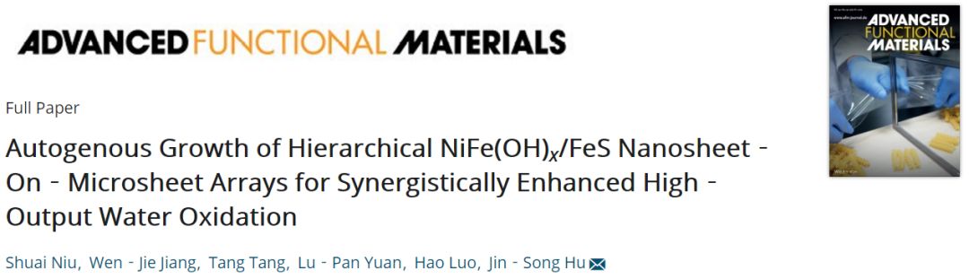 【催化】中科院化学所胡劲松团队AFM：自生长NiFe基电催化剂，高效OER