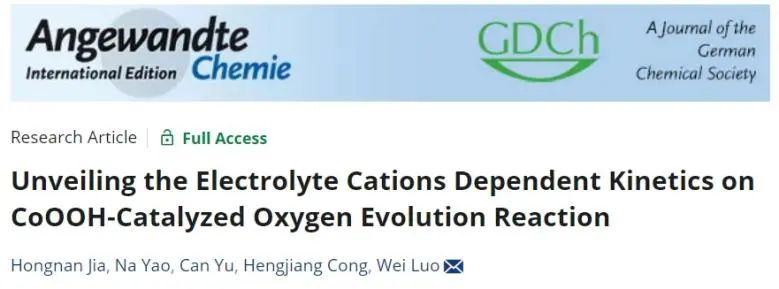 ​武汉大学Angew：有效提升CoOOH催化OER性能，电解质阳离子功不可没！