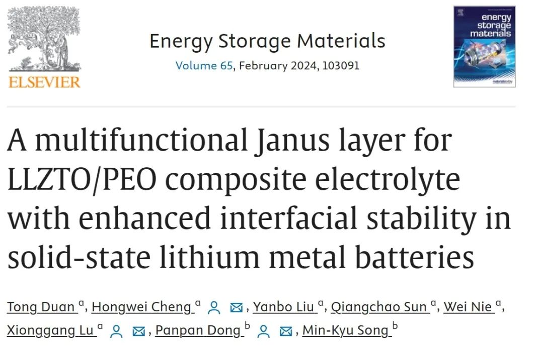 ​上大/华盛顿州立EnSM：LLZTO/PEO 复合电解质多功能 Janus 层增强固态锂金属电池界面稳定性