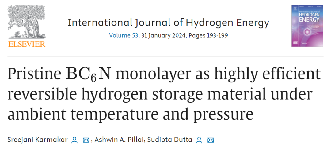 【纯计算】IJHE：BC6N单层作为环境温度和压力下高效可逆储氢材料