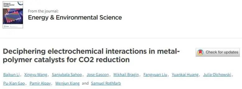 ​EES：利用多尺度模拟实验串联分析，揭示CO2RR金属-聚合物催化剂中电化学相互作用