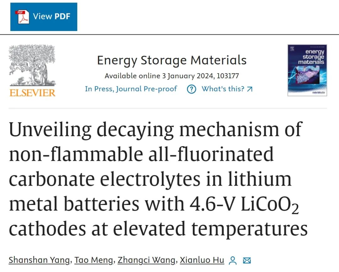​华科胡先罗EnSM：4.6V锂金属电池中不可燃全氟化碳酸酯电解质在高温下的衰减机制