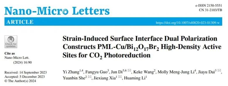 ​四单位联合NML：应变诱导表面界面双极化，有效促进PBOB光催化CO2还原