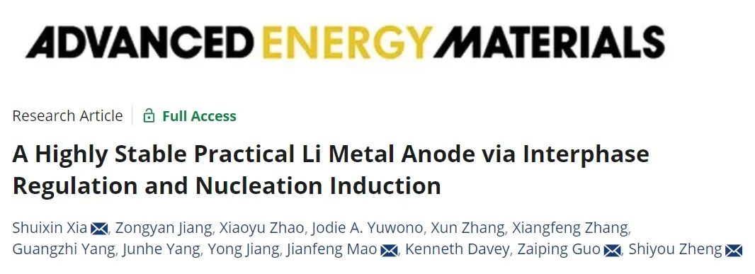 阿德莱德/上海理工AEM：相间调节和成核诱导实现高稳定锂金属负极