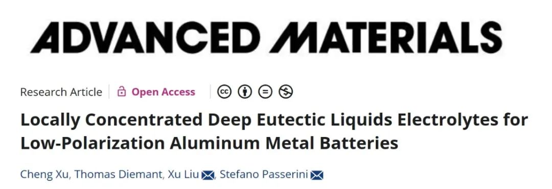 ​亥姆霍兹研究所AM：局部高浓深共晶电解质实现低极化铝金属电池