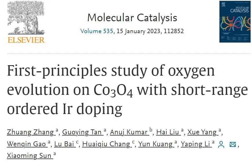 【纯计算】Mol. Catal.：短程有序Ir掺杂下Co3O4上氧演化的第一性原理研究