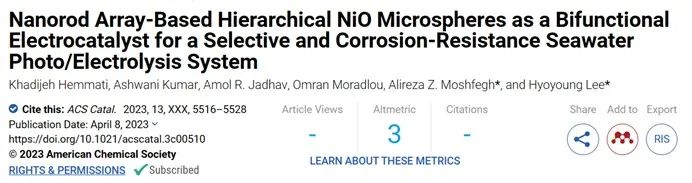 ​【DFT+实验】ACS Catalysis：双功能电催化剂！基于纳米棒阵列的分层NiO微球实现高效的海水光/电解