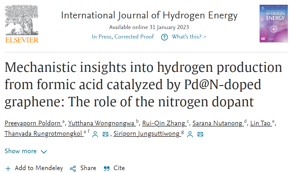 【纯计算】Int. J. Hydrogen Energ.：Pd@N-掺杂石墨烯上甲酸催化制氢的机理研究