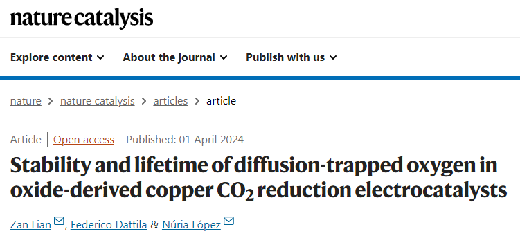 Nat Catal：Núria López团队揭示二氧化碳电化学还原中氧化物衍生铜的动态变化
