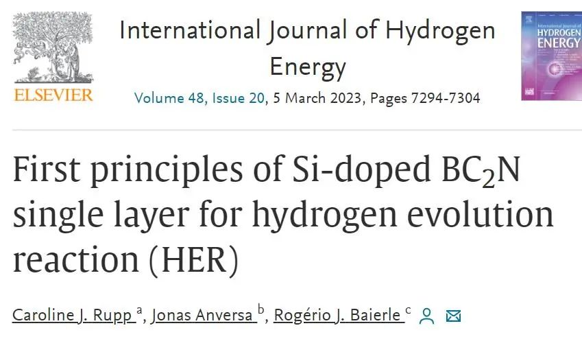 【纯计算】DFT计算结构稳定性、电子性质、H吸附构型及析氢自由能等，研究h-BC2N催化剂HER能力