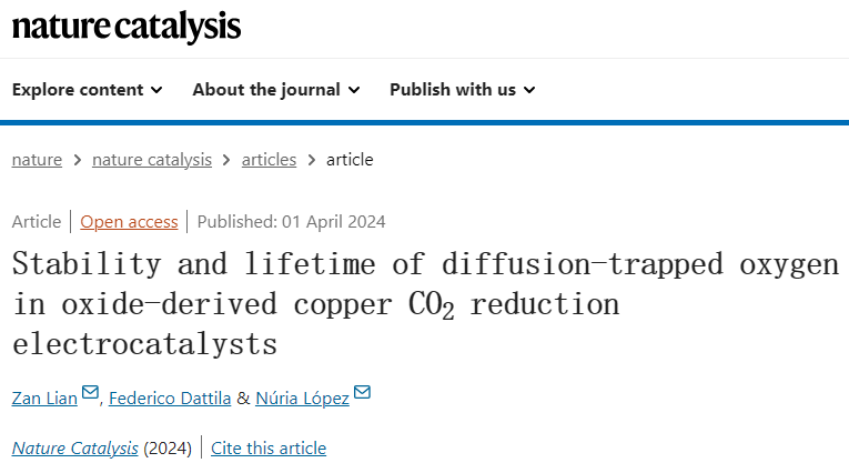 Nature Catalysis：DFT+MD+机器学习，研究氧化物衍生铜电催化剂中氧的稳定性与寿命